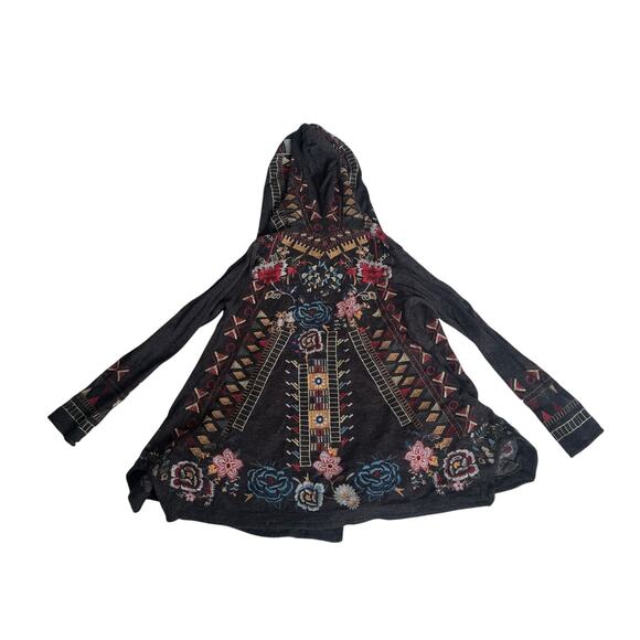 Johnny Was Biya Flower Embroidered Hooded Cardigan Charcoal Grey - Picture 2 of 15